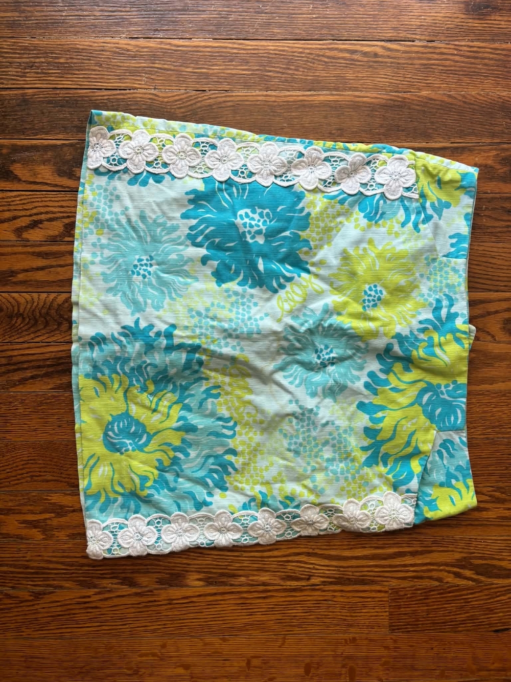 Lilly Pulitzer Teal & Lime Floral Lace-Trim Curtain Panel Vintage